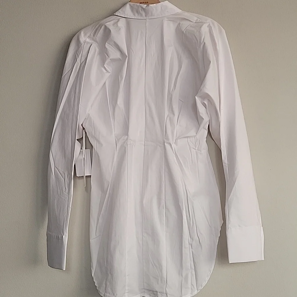 Good American NWT White Button-Up Poplin Dolman Sleeve Pleated Shirt - Picture 6 of 10